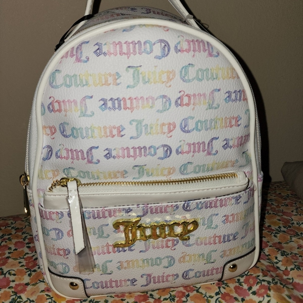 Juicy Couture backpack rainbow writing- with small white clutch
